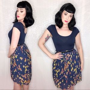 Navy Floral Print Fit’n Flair Dress